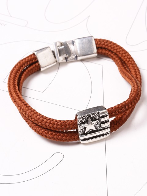 

Dare by Voylla Men Silver-Plated Brown Handcrafted Wraparound Bracelet