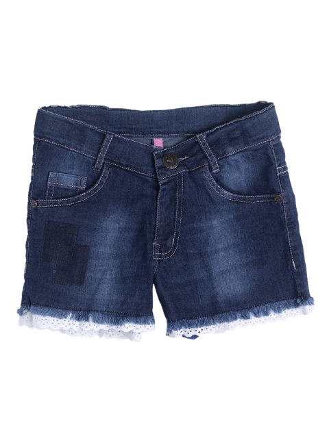 

612 league Girls Navy Blue Washed Regular Fit Denim Shorts