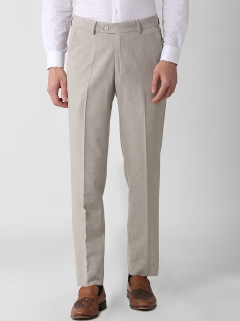 

Peter England Men Beige Slim Fit Self Design Formal Trousers