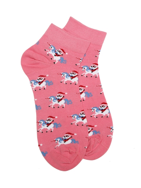 Soxytoes Unisex Pink Patterned Ankle-Length Socks