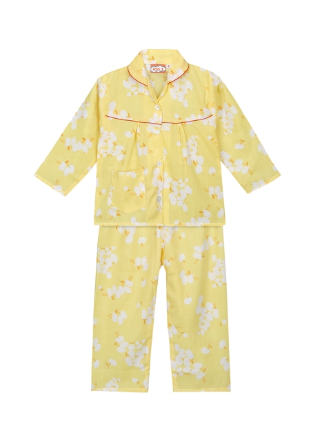 

KID1 Girls Yellow Printed Night suit KNW184YE