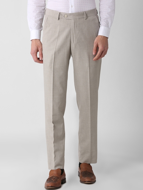 

Peter England Men Beige Slim Fit Self Design Formal Trousers