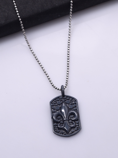 

Dare by Voylla Men Silver-Plated Engraved Oxidised Pendant with Chain, Black