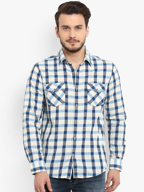 

Mufti Men Off-White & Blue Slim Fit Checked Casual Shirt