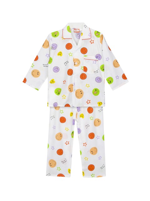 

KID1 Boys White & Orange Printed Night suit KNW165OR