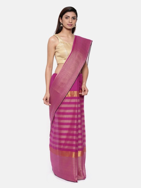 

Pavechas Pink Pure Cotton Striped Venkatgiri Saree