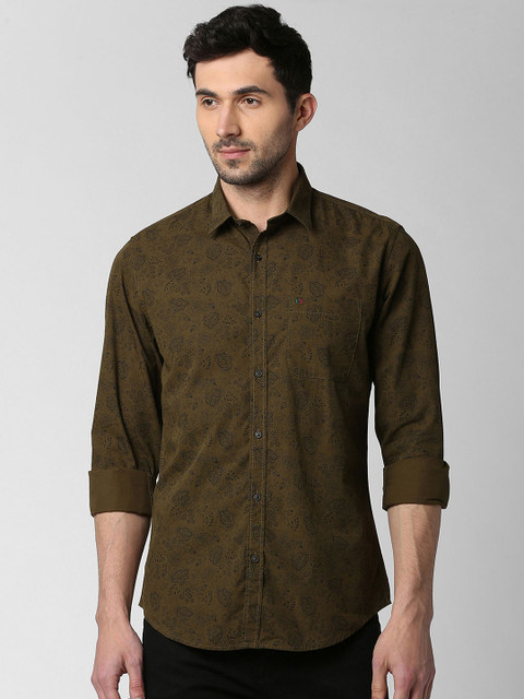 

Peter England Casuals Men Mustard Brown Slim Fit Printed Casual Shirt