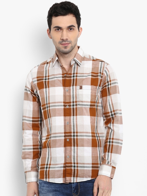 

Mufti Men White & Brown Slim Fit Checked Casual Shirt