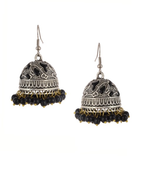 

Silvermerc Designs Silver-Plated Black Dome Shaped Oxidised Jhumkas