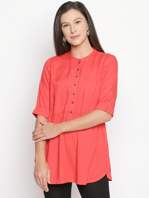 

AKKRITI BY PANTALOONS Women Coral Solid Peplum Top