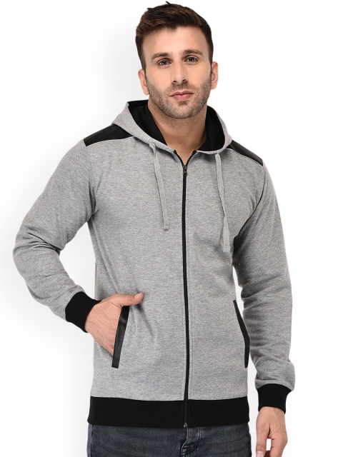 

WILD WEST Men Grey & Black Solid Hooded Sweatshirt