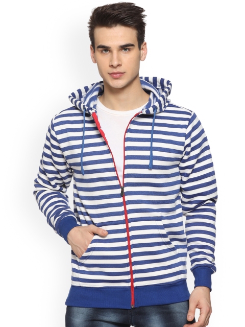 

Campus Sutra Men Blue & White Striped Hooded Sweatshirt