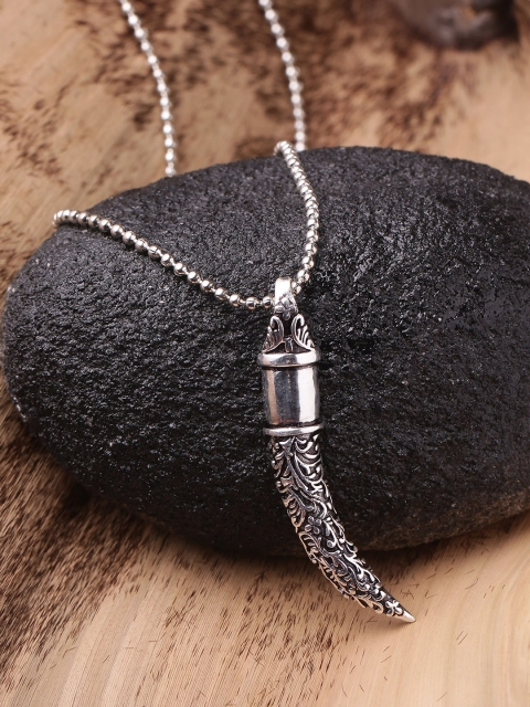 

Dare by Voylla Men Silver-Toned Engraved Handcrafted Pendant with Chain
