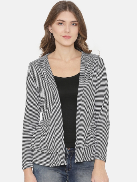 

Yaadleen Black & White Striped Open Front Shrug
