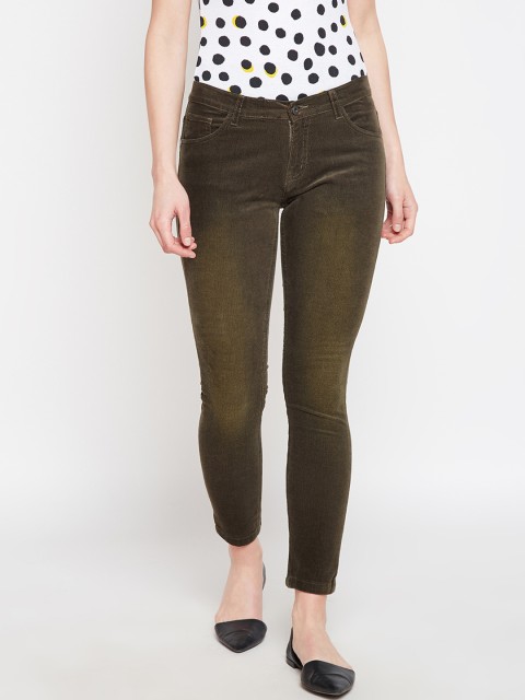 

Taanz Women Olive Green Regular Fit Self Design Regular Trousers