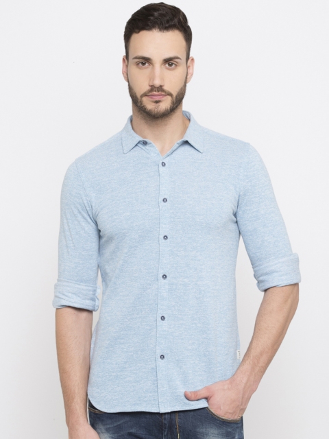 

Status Quo Men Blue Slim Fit Self Design Casual Shirt