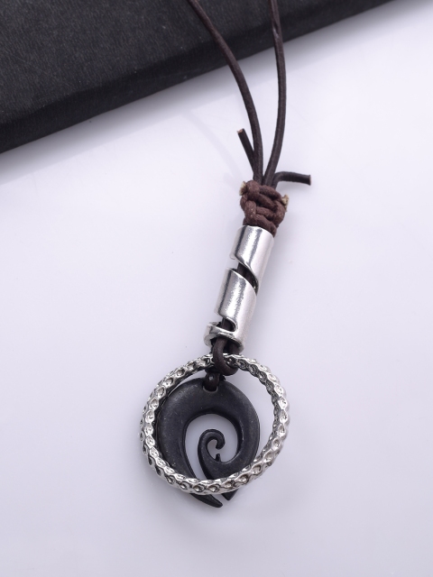 

Dare by Voylla Men Silver-Toned & Brown Rhodium-Plated Handcrafted Necklace