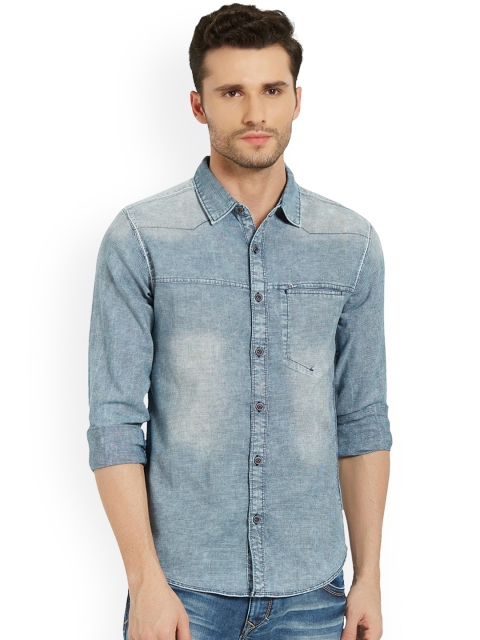 

SPYKAR Men Blue Slim Fit Faded Denim Casual Shirt