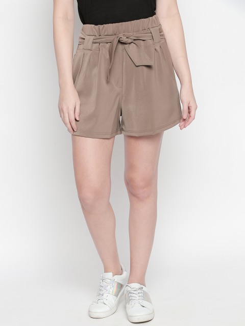 

ANWAIND Women Brown Solid Regular Shorts, Bronze