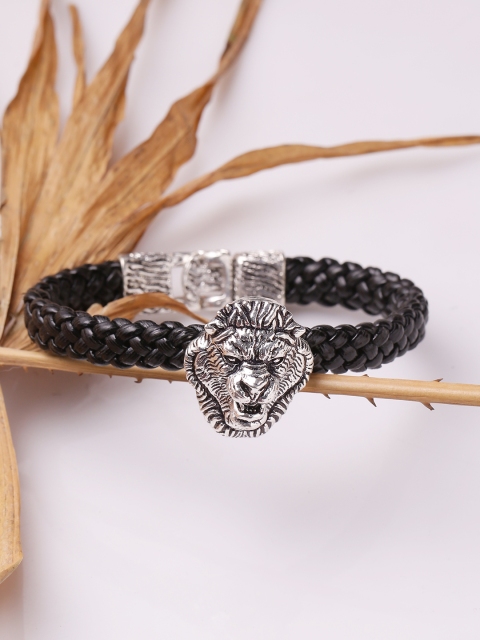 

Dare by Voylla Men Silver-Plated Black Oxidised Wraparound Bracelet