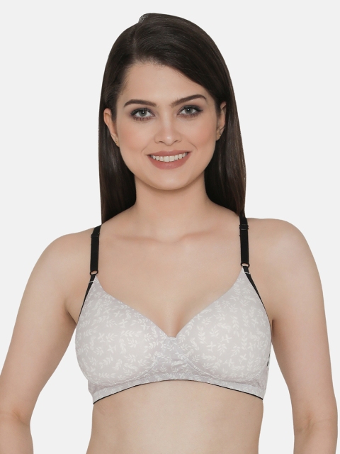 

Clovia Padded Non-Wired Printed T-Shirt Push-Up Bra, Grey