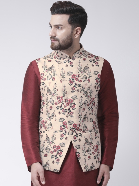 

I Know Men Beige Floral Printed Nehru Jacket