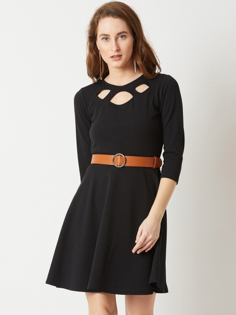 

Miss Chase Women Black Solid Fit and Flare Dress