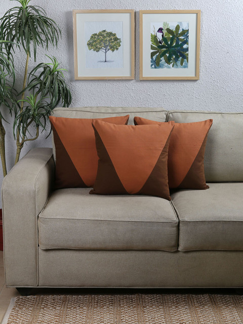 

House This Brown Set of 3 Colourblocked Square Cushion Covers
