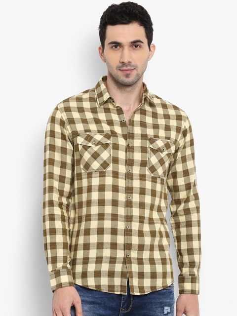 

Mufti Men Yellow & Olive Green Slim Fit Checked Casual Shirt