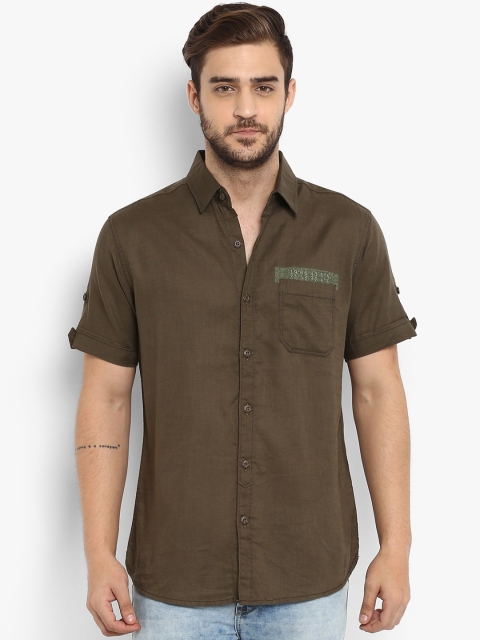 

Mufti Men Olive Brown Slim Fit Solid Casual Shirt