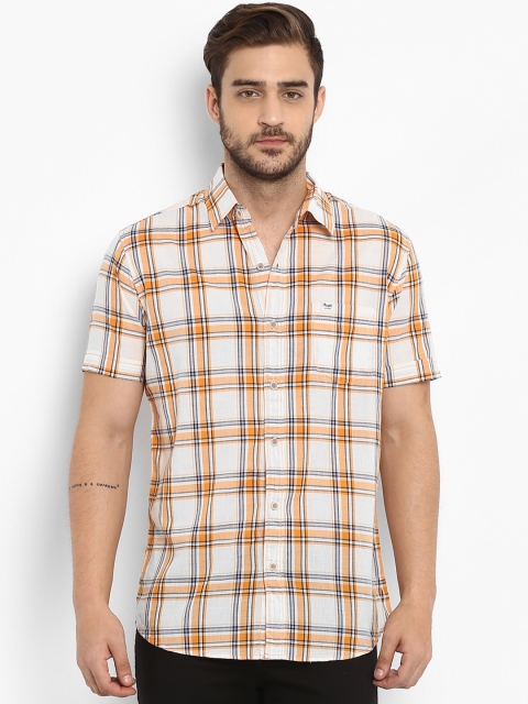

Mufti Men Off-White & Peach-Coloured Slim Fit Checked Casual Shirt