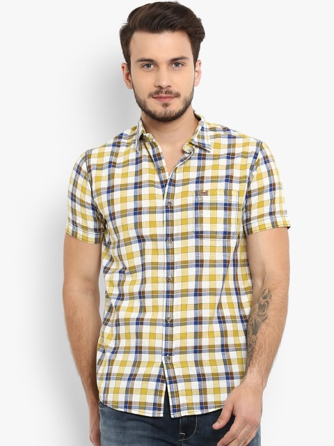 

Mufti Men Off-White & Yellow Slim Fit Checked Casual Shirt
