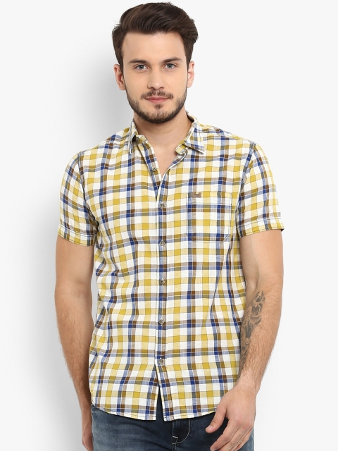 

Mufti Men Off-White & Yellow Slim Fit Checked Casual Shirt