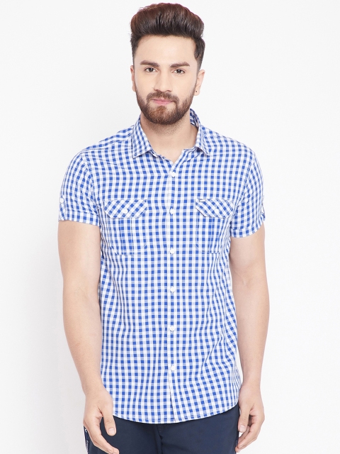 

Canary London Men Blue & White Smart Slim Fit Checked Casual Shirt