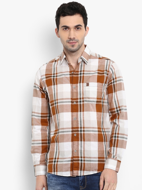 

Mufti Men White & Brown Slim Fit Checked Casual Shirt