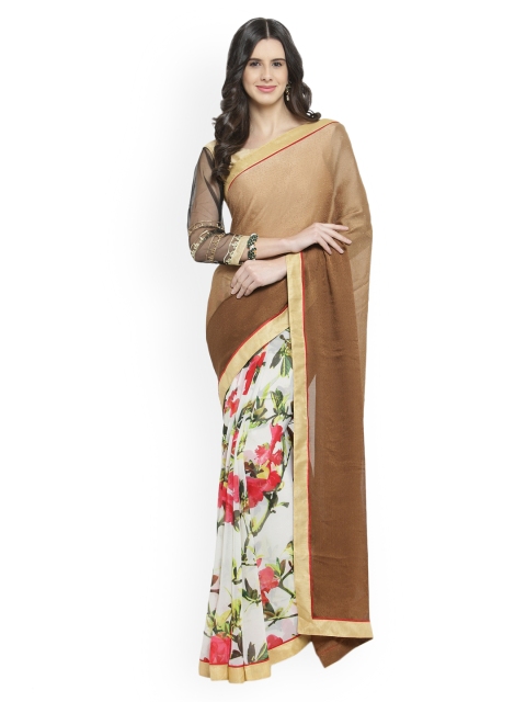

Shaily Women Brown Printed Pure Georgette Saree with Blouse Piece