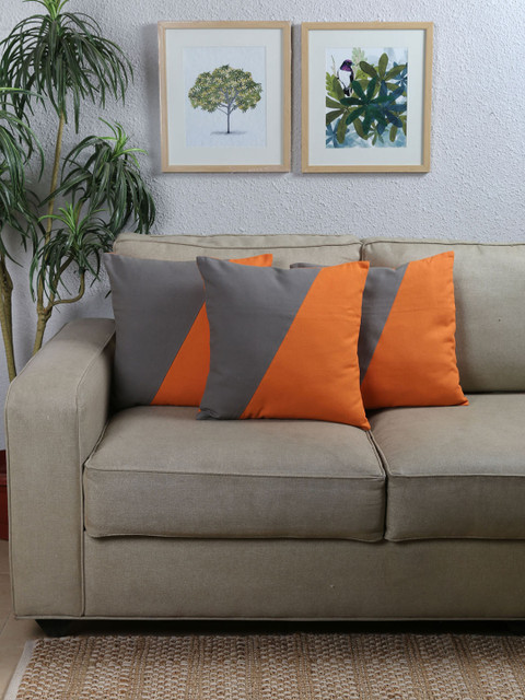 

House This Orange Set of 3 Colourblocked Square Cushion Covers