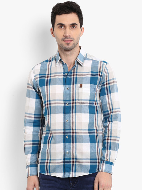 

Mufti Men White & Blue Slim Fit Checked Casual Shirt