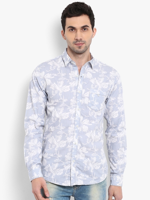 Mufti Men Blue & White Slim Fit Floral Printed Casual Shirt