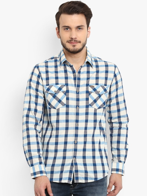 

Mufti Men Off-White & Blue Slim Fit Checked Casual Shirt