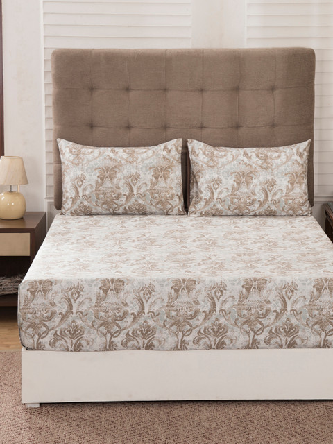 

MASPAR Off-White & Brown Solid Flat 300 TC Egyptian Cotton 1 Queen Bedsheet with 2 Pillow Covers