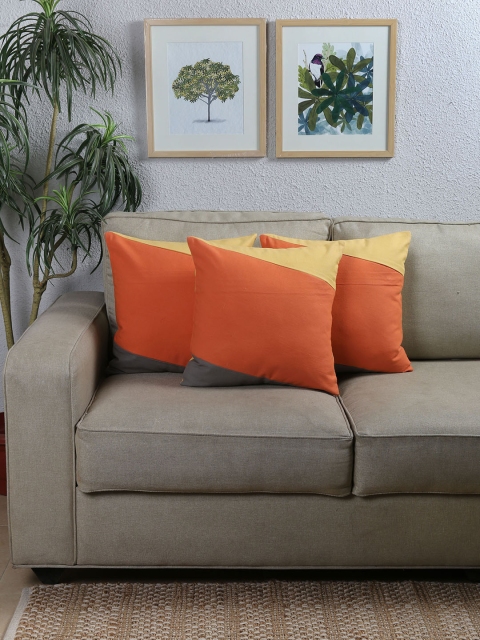 

House This Orange Set of 3 Colourblocked Square Cushion Covers