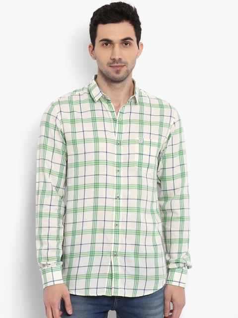 

Mufti Men Off-White & Green Slim Fit Checked Casual Shirt