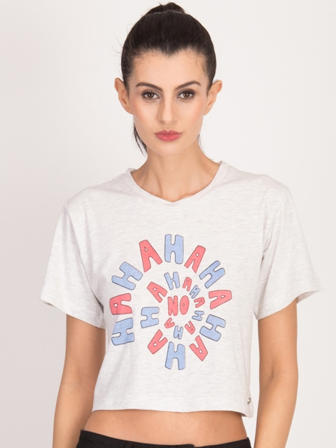 

Magzayra Women Grey Printed V-Neck T-shirt