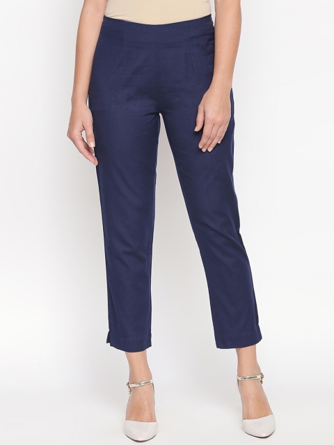 

RANGMANCH BY PANTALOONS Women Blue Regular Fit Solid Regular Trousers