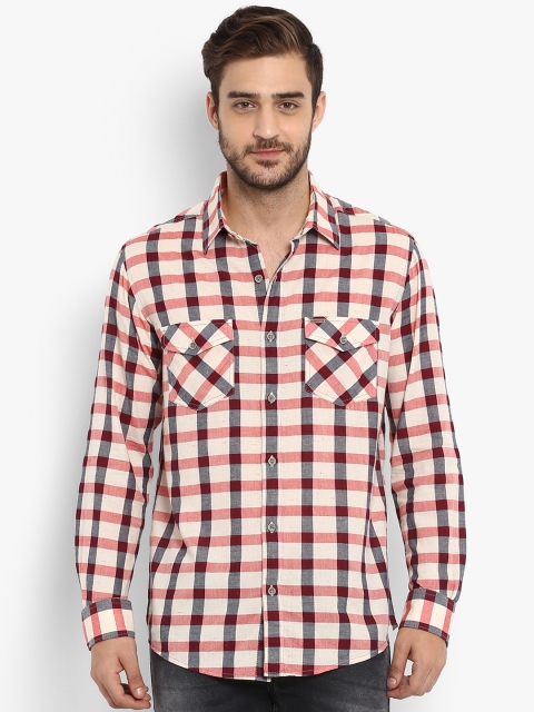

Mufti Men Off-White & Red Slim Fit Checked Casual Shirt