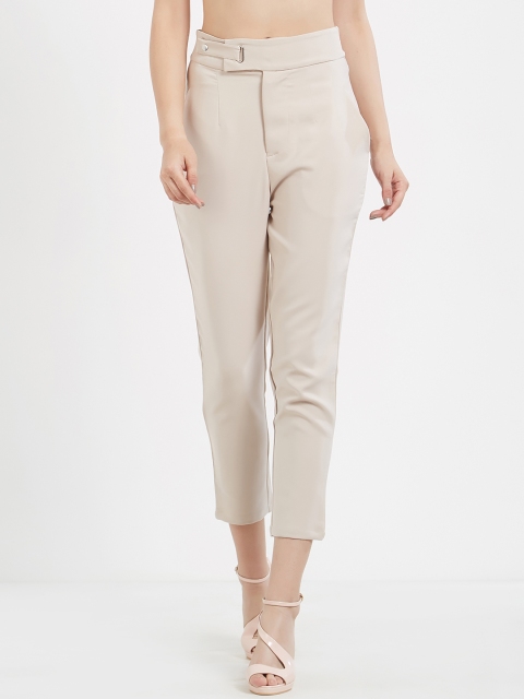 

Soie Women Beige Regular Fit Solid Regular Trousers