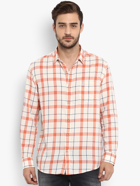 

Mufti Men Off-White & Orange Slim Fit Checked Casual Shirt