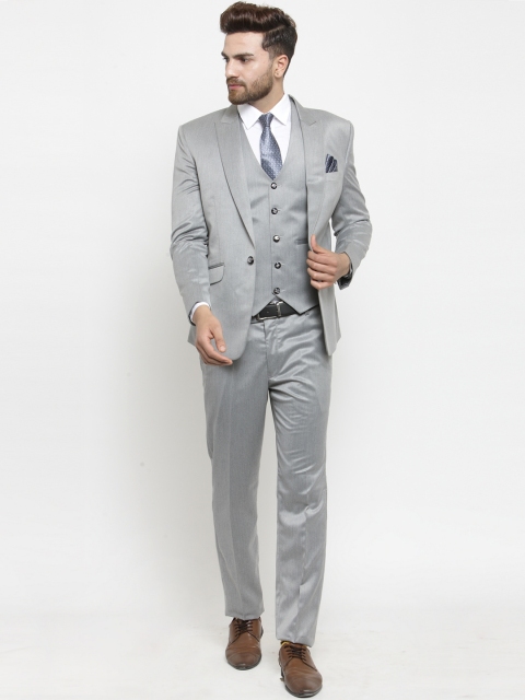 

LUXURAZI Men Grey Solid Slim Fit Suit