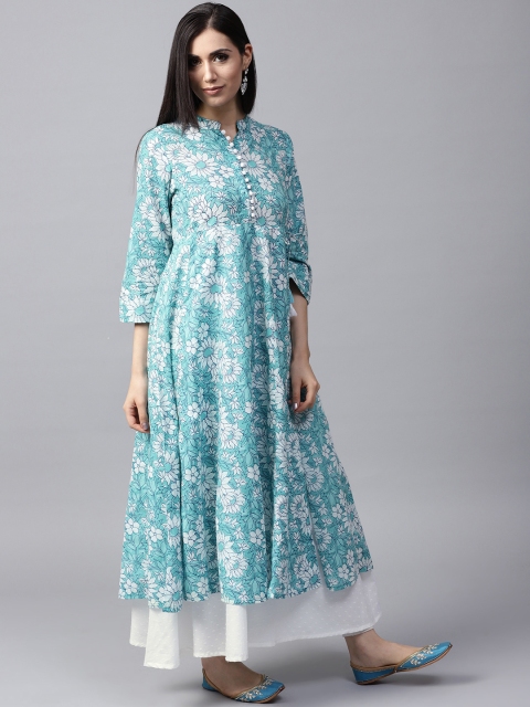 

AKS Women Blue & White Printed Layered Maxi Dress